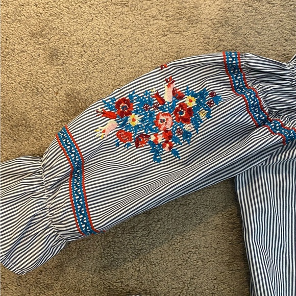 Plus Size Blouse Womens 0X Bohemian Peasant 3/4 Sleeve Flowy Top Crochet Floral - Picture 5 of 7